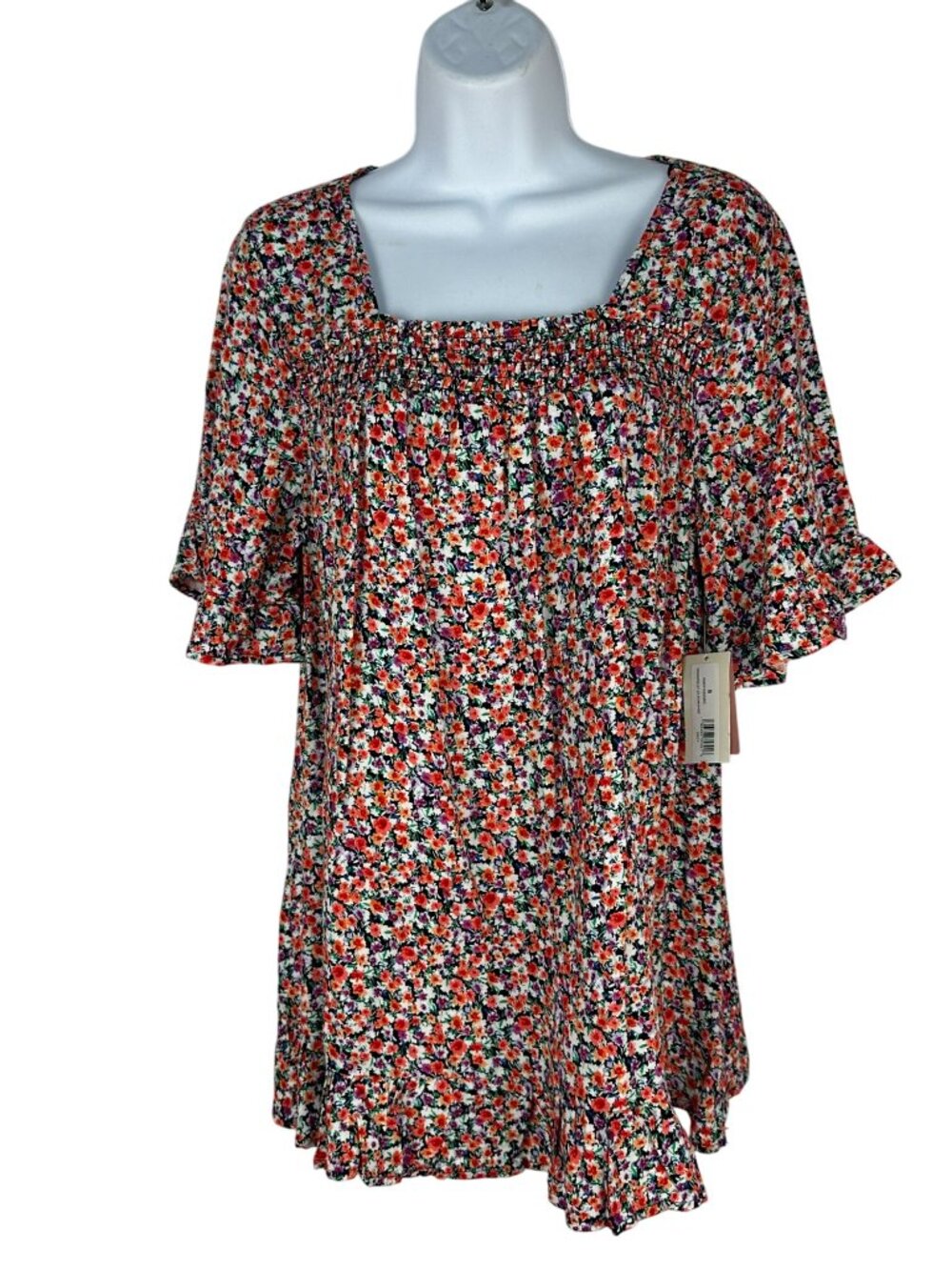 Destination Maternity Flutter Sleeve Smocked Woven Shirt Small Multicolor Floral